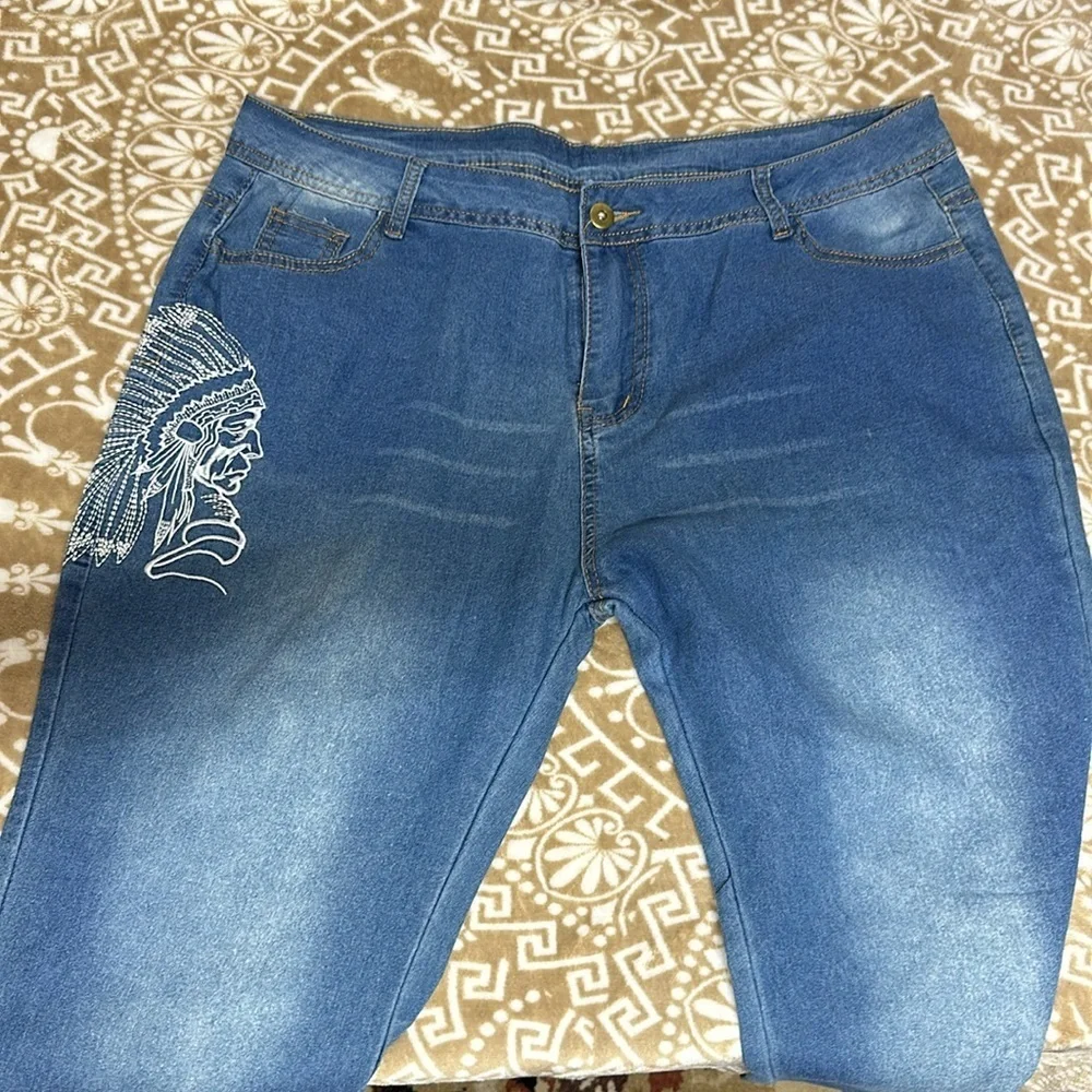 Unbranded Jeans With Embroidery Sz xl Measurements in photos - Picture 2 of 10